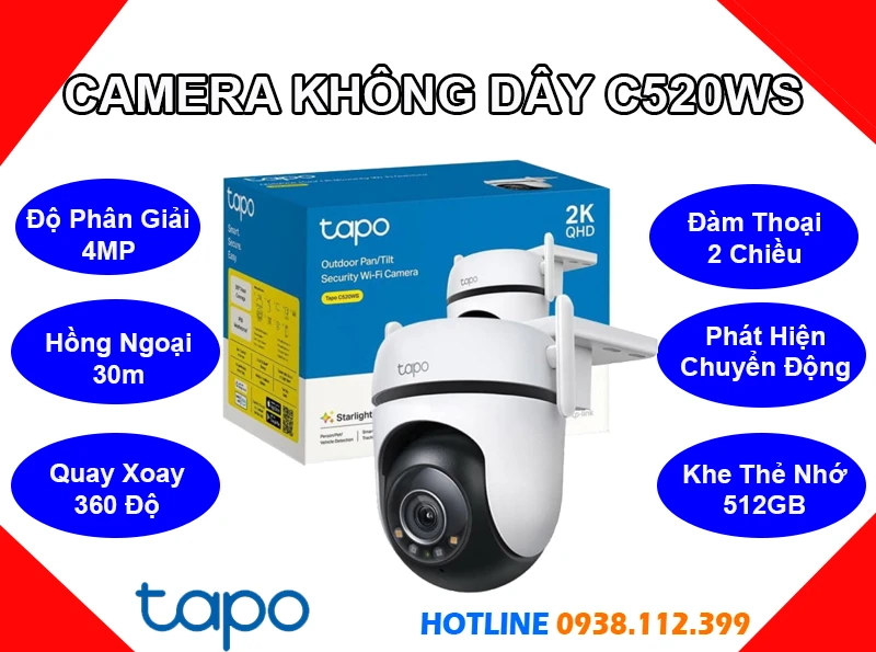 Camera Wifi Ngoài Trời Tapo C520WS (4MP), camera quan sát Tapo C520WS, camera không dây Tapo C520WS, Tapo C520WS, lắp đặt camera Tapo C520WS, lắp camera Tapo C520WS giá rẻ, camera Tapo C520WS chính hãng, C520WS, camera ngoài trời C520WS, camera quay xoay C520WS,