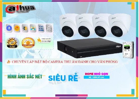 Lắp đặt camera wifi giá rẻ Bộ 4 Camera Văn Phòng Dahua Có Thu Âm FULL HD
