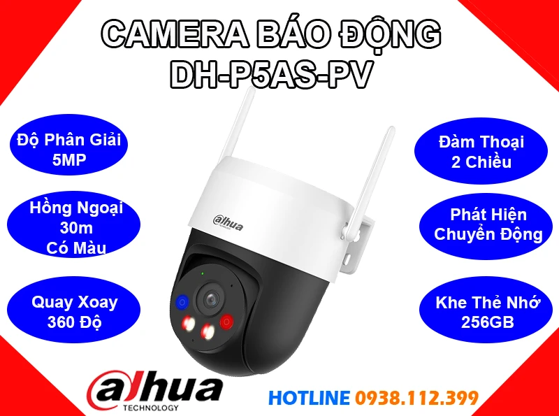 Camera Wifi Báo Động Dahua DH-P5AS-PV (5MP), Camera Không Dây Quay Quét DH-P5AS-PV (5MP), Camera Không Dây DH-P5AS-PV, lắp đặt camera DH-P5AS-PV, lắp camera DH-P5AS-PV, camera quan sát DH-P5AS-PV, camera dahua DH-P5AS-PV, camera quay xoay dahua DH-P5AS-PV,