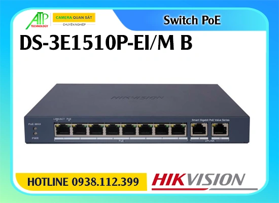 DS-3E1510P-EI/M(B), switch PoE Hikvision, switch 8 port PoE Gigabit, switch quản lý PoE Hikvision, DS-3E1510P-EI/M(B) chính hãng, switch PoE 300m Hikvision, giá DS-3E1510P-EI/M(B), switch mạng camera Hikvision, switch PoE chống sét Hikvision