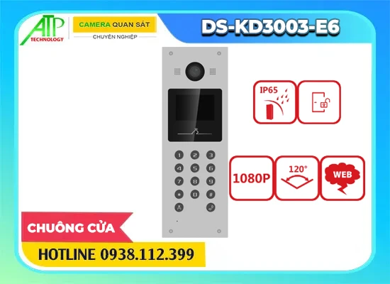 DS-KD3003-E6,chuông cửa IP Hikvision,cửa thoại IP,intercom DS-KD3003-E6,DS-KD3003-E6 giá rẻ,DS-KD3003-E6 chính hãng,DS-KD3003-E6 lắp đặt,chuông cửa màu DS-KD3003-E6,Hikvision DS-KD3003-E6,DS-KD3003-E6 tích hợp thẻ M1,DS-KD3003-E6 mở cửa bằng PIN,DS-KD3003-E6 IP65,DS-KD3003-E6 ngoài trời,DS-KD3003-E6 2MP,