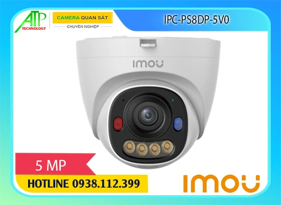 camera IMOU IPC-PS8DP-5V0, camera IP Dome Full Color 5MP, camera IMOU hỗ trợ PoE, camera AI nhận diện người và xe, camera chính hãng AN THÀNH PHÁT