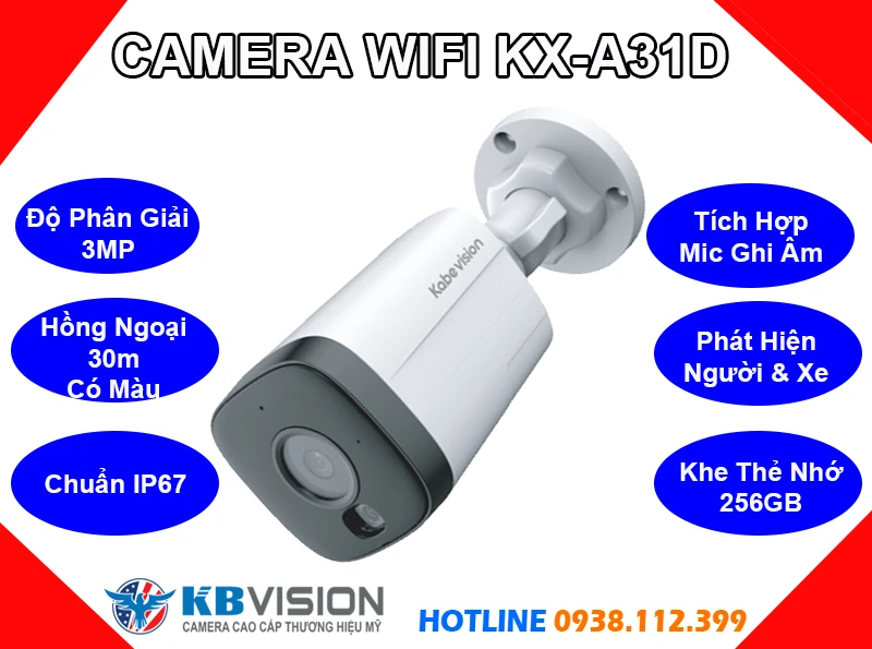 Camera WIFI KX-A31D KBVISION (3MP), camera quan sát KX-A31D, camera không dây KX-A31D, lắp đặt camera KX-A31D, camera KX-A31D giá rẻ, lắp camera KX-A31D giá rẻ, camera ghi âm KX-A31D, camera ngoài trời KX-A31D, KX-A31D, 