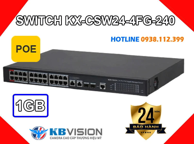 Lắp đặt camera Switch POE 24 Cổng KBVISION KX-CSW24-4FG-240