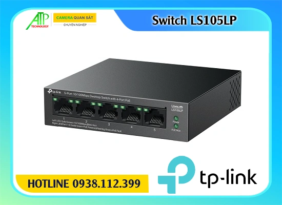 Bộ chuyển mạch TP-Link LS105LP, Switch PoE TP-Link LS105LP, Bộ chia mạng 5 cổng LS105LP, Switch TP-Link 4 cổng PoE LS105LP, Bộ chuyển mạch cho camera LS105LP, Switch mạng LS105LP, TP-Link LS105LP 5-Port PoE Switch.