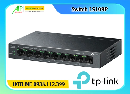 Bộ chuyển mạch TP-LINK LS109P, Switch PoE TP-LINK LS109P, Bộ chia mạng 9 cổng LS109P, Switch TP-LINK 8 cổng PoE+ LS109P, Bộ chuyển mạch cho camera LS109P, Switch mạng LS109P, TP-LINK LS109P 9-Port PoE Switch.