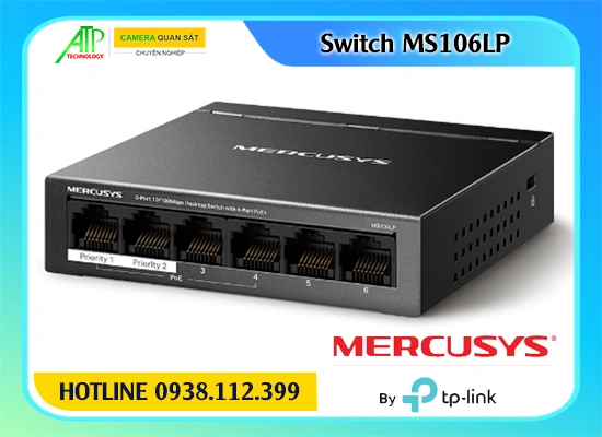 Bộ chuyển mạch Mercusys MS106LP, Switch PoE+ Mercusys MS106LP, Bộ chia mạng 6 cổng MS106LP, Switch Mercusys 4 cổng PoE MS106LP, Bộ chuyển mạch cho camera MS106LP, Switch mạng MS106LP, Mercusys MS106LP 6-Port Switch.