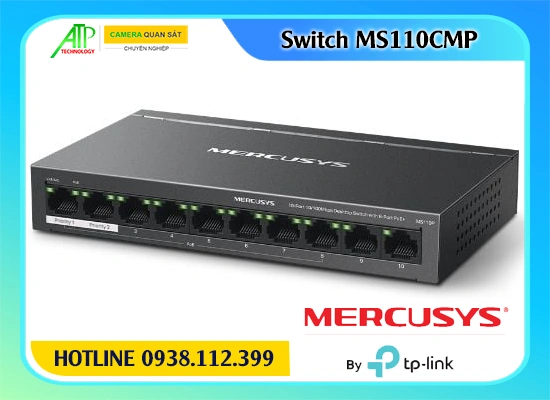 Bộ chuyển mạch Mercusys MS110CMP, Switch PoE+ Mercusys MS110CMP, Bộ chia mạng 10 cổng MS110CMP, Switch Mercusys 8 cổng PoE MS110CMP, Bộ chuyển mạch cho camera MS110CMP, Switch mạng MS110CMP, Mercusys MS110CMP 10-Port Switch.