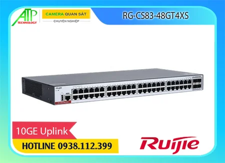 Switch RG-CS83-48GT4XS sở hữu 48 cổng 10/100/1000BASE-T, 4 cổng uplink SFP+ 1GE/10GE cùng bộ xử lý lõi kép 1.0GHz. Hỗ trợ PoE công suất tối đa 460W, mang đến khả năng kết nối linh hoạt, tốc độ cao và ổn định.