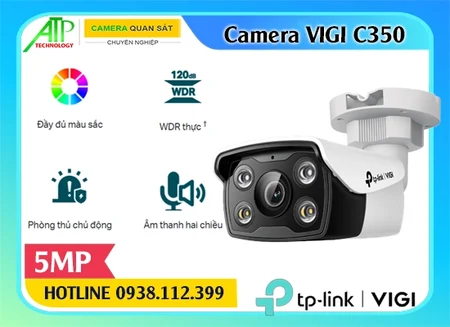 Camera ngoài trời VIGI C350 5MP, Camera VIGI C350 có màu ban đêm, VIGI C350 cảnh báo thông minh, VIGI C350 đàm thoại hai chiều, Camera VIGI C350 chuẩn IP67, VIGI C350 lưu trữ thẻ nhớ 256GB, VIGI C350 True WDR