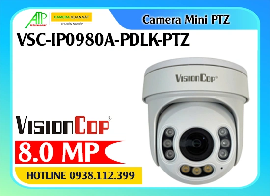 camera VSC-IP0980A-PDLK-PTZ, camera mini PTZ 8MP, camera zoom quang học 5X, camera IP 8MP ngoài trời, camera quay quét 360 độ, camera an ninh có màu ban đêm, camera giám sát chất lượng cao