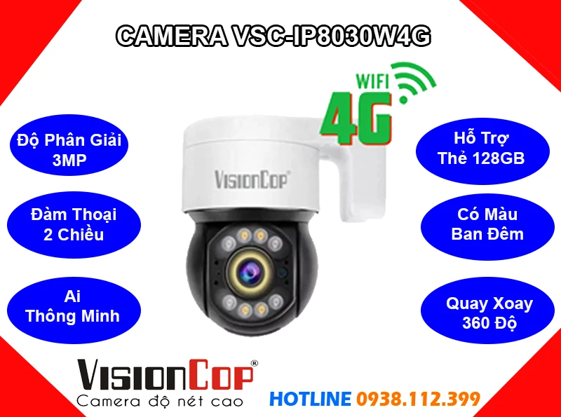 Camera 4G VISIONCOP VSC-IP8030W4G (3MP),thông số Thiết Bị Camera VSC-IP8030W4G,VSC-IP8030W4G Giá Hấp Dẫn,Thông số VSC-IP8030W4G Ultra 2k lite 3.0 MP