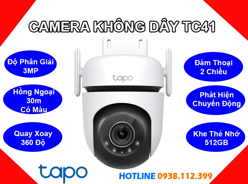 Camera Quay Xoay Không Dây Tapo TC41 (3MP), lắp camera Tapo TC41 giá rẻ, camera không dây Tapo TC41, camera quan sát Tapo TC41, Tapo TC41, TC41, camera ngoài trời Tapo TC41, lắp đặt camera Tapo TC41, camera Tapo TC41 chính hãng, mua camera Tapo TC41 giá rẻ,
