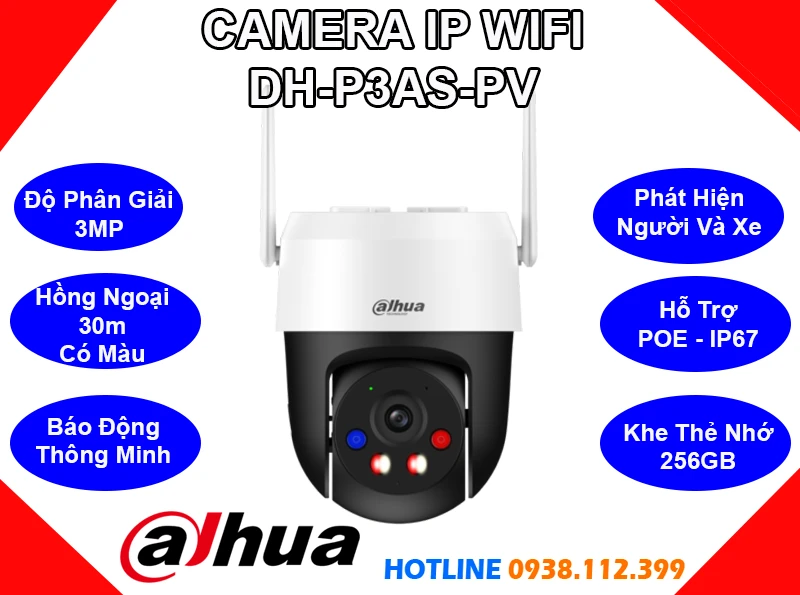 DH-P3AS-PV Camera IP WIFI Dahua (3MP), camera quan sát DH-P3AS-PV, lắp camera DH-P3AS-PV giá rẻ, lắp đặt camera DH-P3AS-PV, camera không dây DH-P3AS-PV, camera quay quét DH-P3AS-PV, camera DH-P3AS-PV giá rẻ, camera ngoài trời DH-P3AS-PV, DH-P3AS-PV,