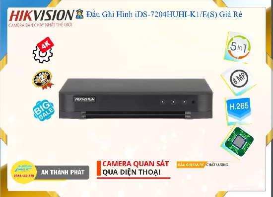 Lắp đặt camera wifi giá rẻ Đầu Thu KTS Hikvision iDS-7204HUHI-K1/E(S) Thiết kế Đẹp