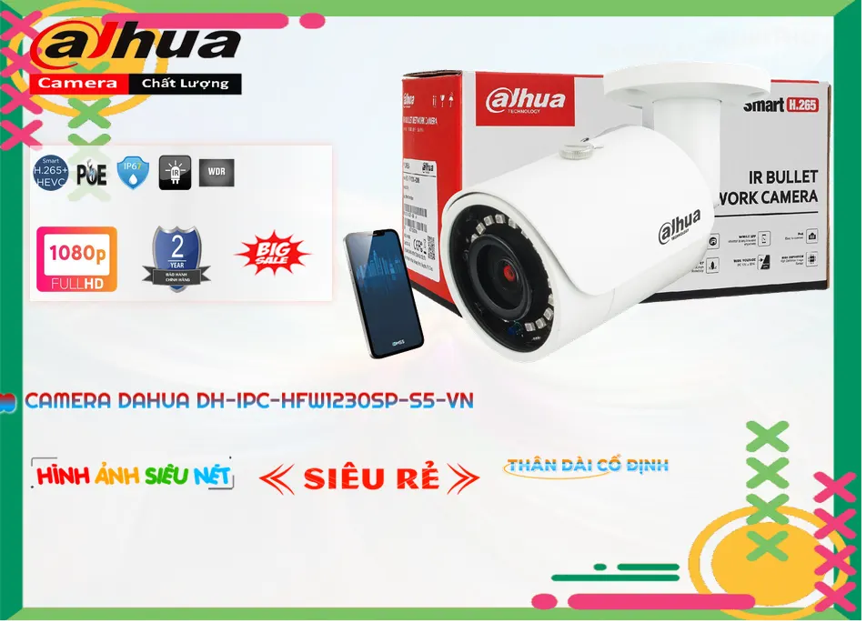Camera An Ninh Dahua DH-IPC-HFW1230SP-S5-VN Thiết kế Đẹp ✪ Camera An Ninh Dahua DH-IPC-HFW1230SP-S5-VN Thiết kế Đẹp ✪