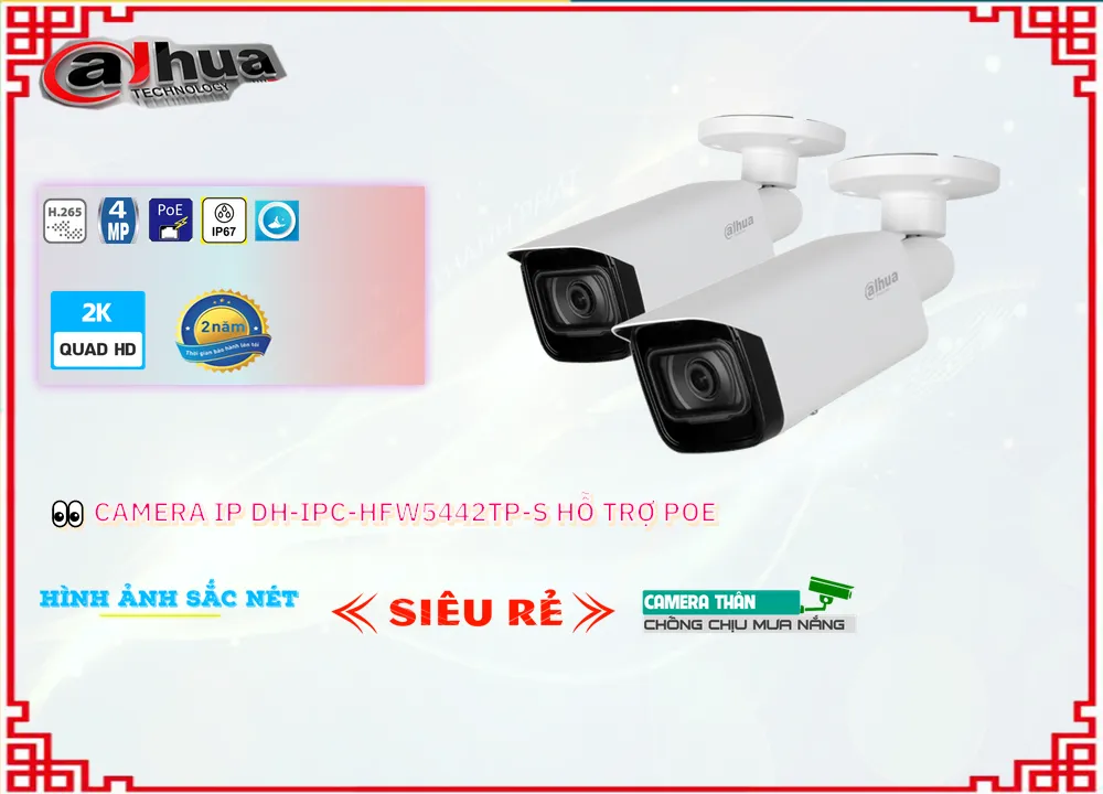 DH-IPC-HFW5442TP-S Camera IP Ngoài Trời 4MP DH-IPC-HFW5442TP-S Camera IP Ngoài Trời 4MP