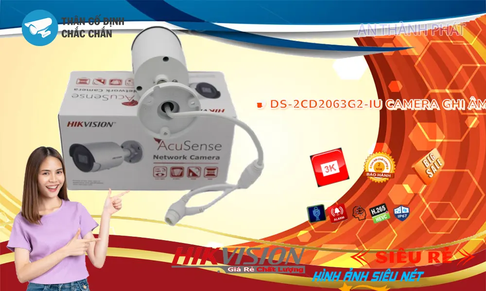 DS-2CD2063G2-IU Camera An Ninh Sắt Nét ✔