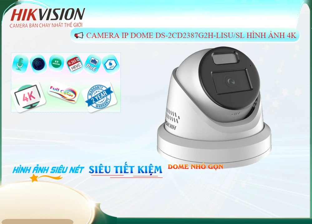 Camera Hikvision Giá tốt IP POE kết hợp khả năng hỗ trợ đèn và còi báo động tại chỗ DS-2CD2387G2H-LISU/SL Camera Hikvision Giá tốt IP POE kết hợp khả năng hỗ trợ đèn và còi báo động tại chỗ DS-2CD2387G2H-LISU/SL