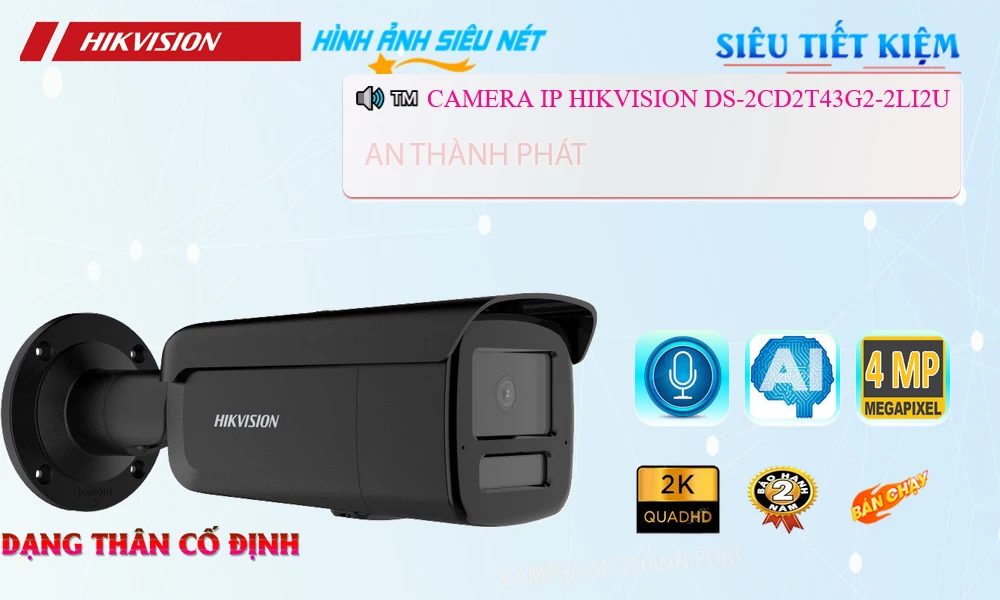 Hikvision DS-2CD2T43G2-2LI2U sắc nét Hikvision DS-2CD2T43G2-2LI2U sắc nét