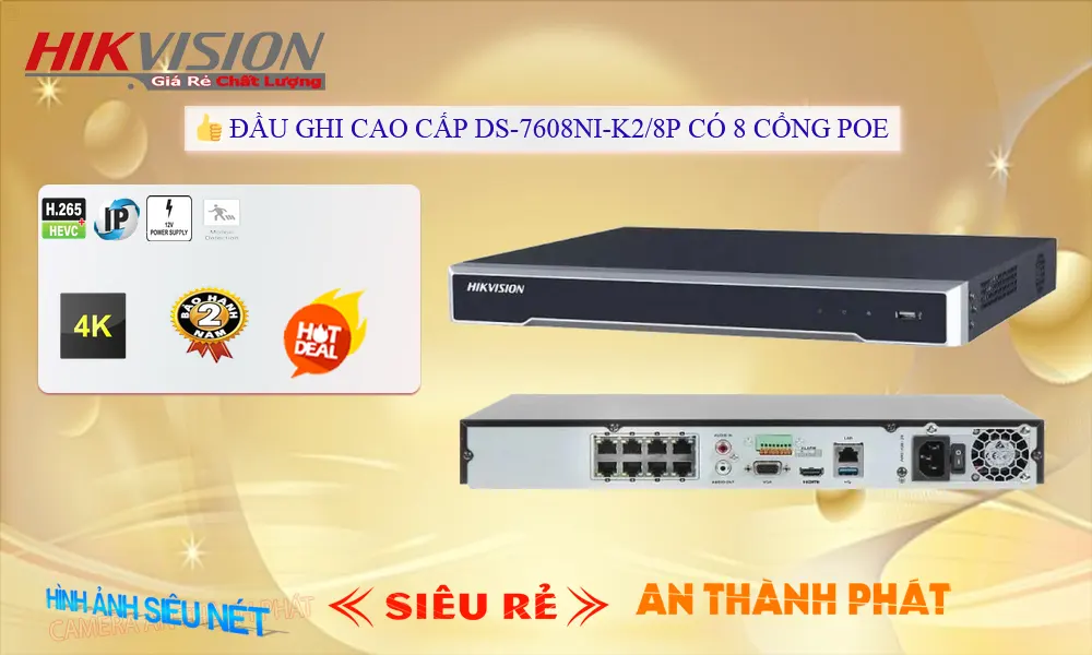 DS-7608NI-K2/8P Đầu ghi Camera  Hikvision Thiết kế Đẹp