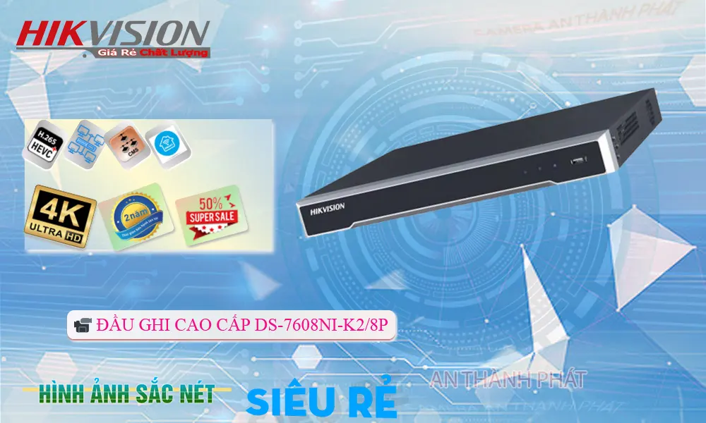 DS-7608NI-K2/8P Đầu ghi Camera  Hikvision Thiết kế Đẹp