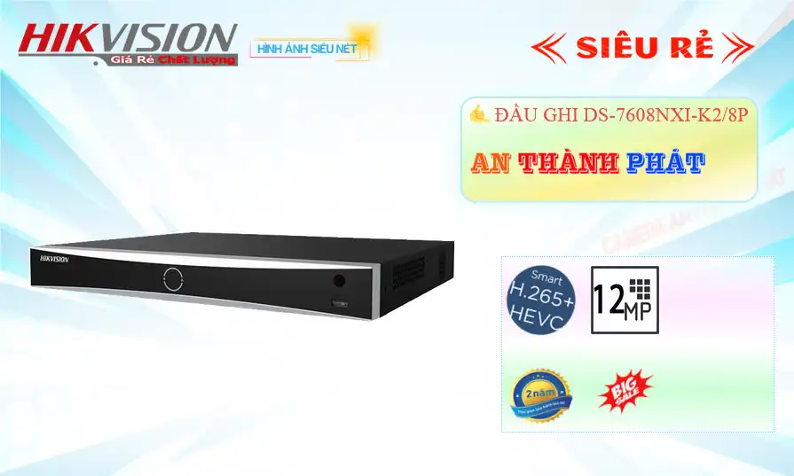 DS-7608NXI-K2/8PThiết Bị Ghi Hình Thiết kế Đẹp  Hikvision