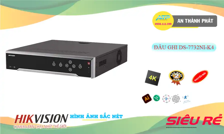 Trung Tâm Ghi Hình DS-7732NI-K4 giám sát sắt nét đến Siêu Sắt Nét Ultra 4k với 8MP Co dự án yêu cầu khắc khe về hình ảnh Xem được ban đêm 4 HDD với ưu điểm Thu hình Chất Lượng ONVIF Băng Thông 256 Mbps Công nghệ nén hình ảnh H.265+/H.265/H.264+/H.264 Công nghệ hình Ảnh IP hình trung thực Chắc Chắn Đầu Ghi 32 kênh xử lý hình ảnh Kết nối ONVIF ONVIF