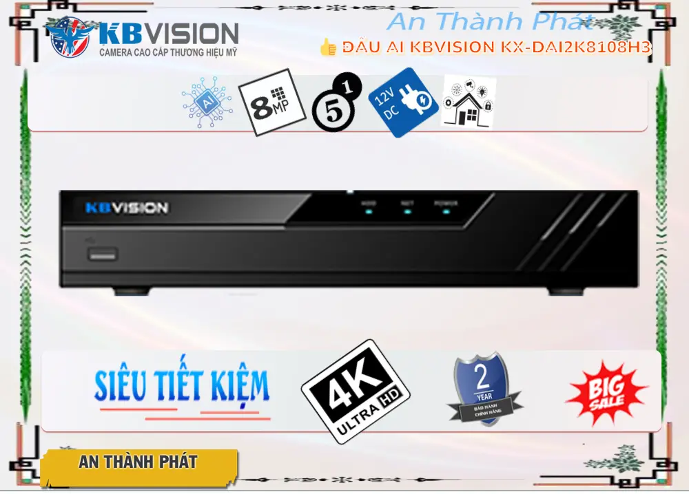 Đầu Thu KTS KBvision KX-DAi2K8108H3 Sắt Nét Đầu Thu KTS KBvision KX-DAi2K8108H3 Sắt Nét