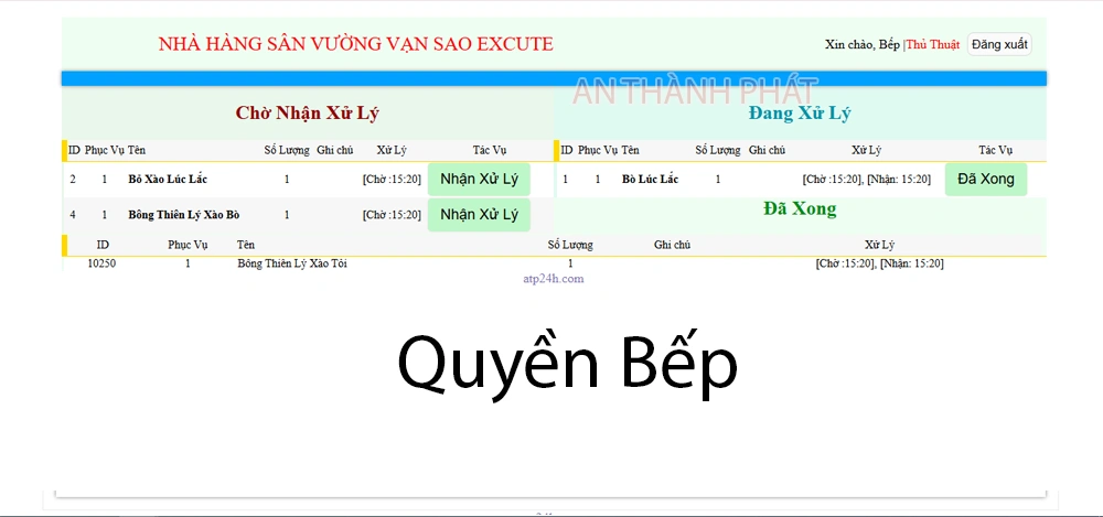 quyền bếp app gọi món